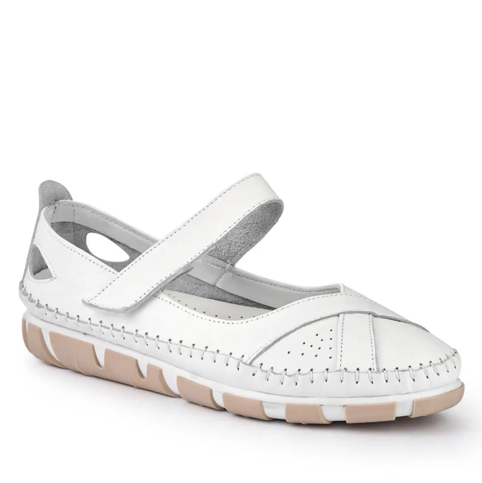Leather Touch-Fasten Mary Janes - White