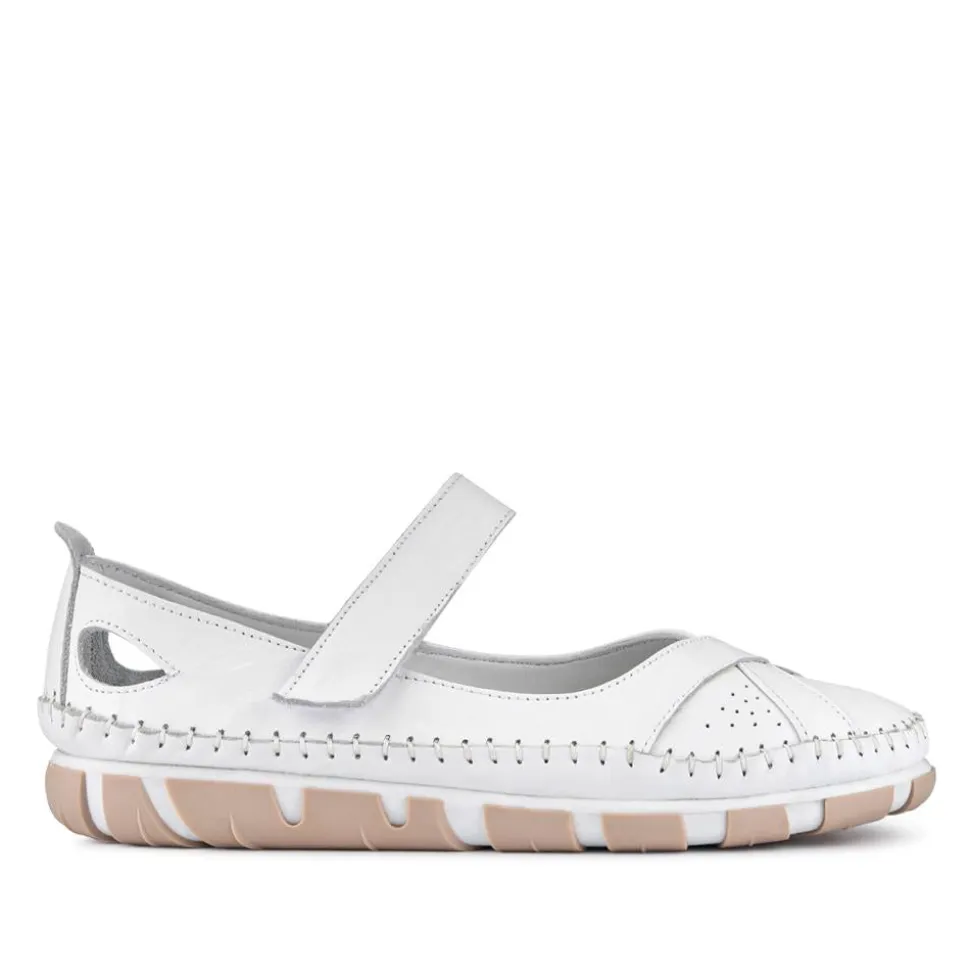 Leather Touch-Fasten Mary Janes - White