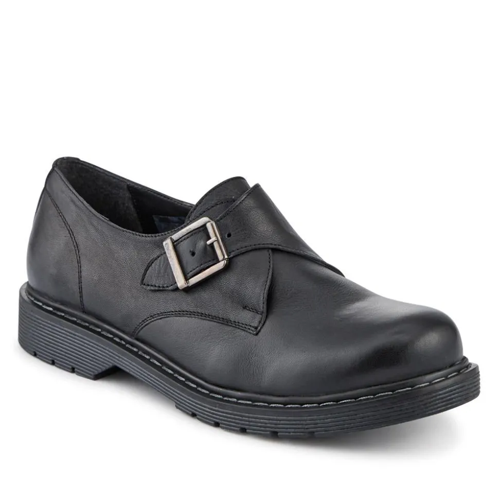 Leather Touch-Fasten Monk Shoes - Black