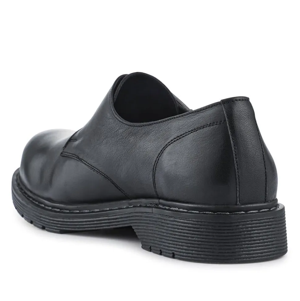 Leather Touch-Fasten Monk Shoes - Black
