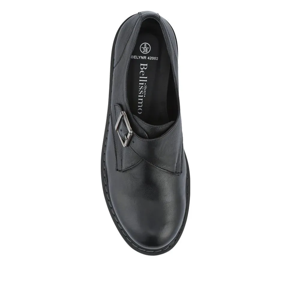 Leather Touch-Fasten Monk Shoes - Black