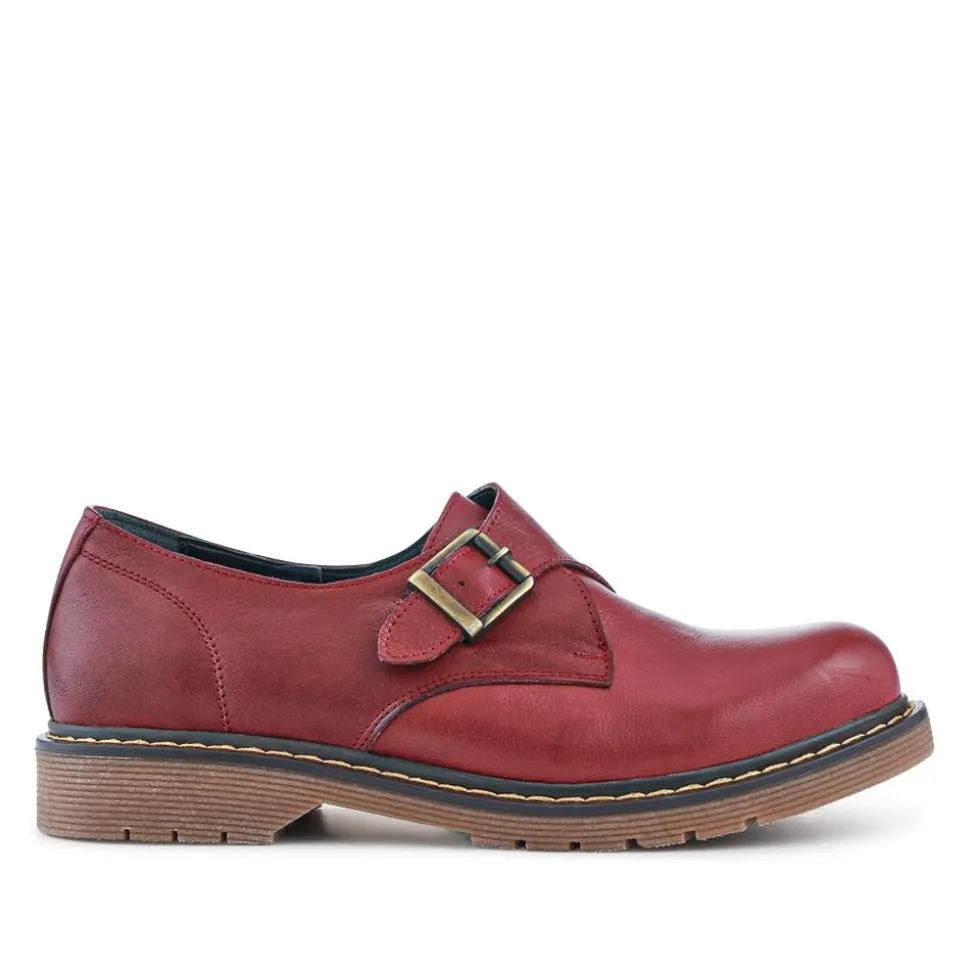 Leather Touch-Fasten Monk Shoes - Burgundy