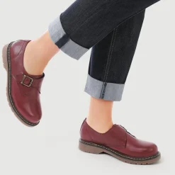 Leather Touch-Fasten Monk Shoes - Burgundy
