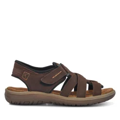 Leather Touch-Fasten Sandals - Brown