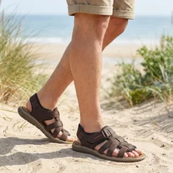 Leather Touch-Fasten Sandals - Brown