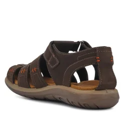 Leather Touch-Fasten Sandals - Dark Brown