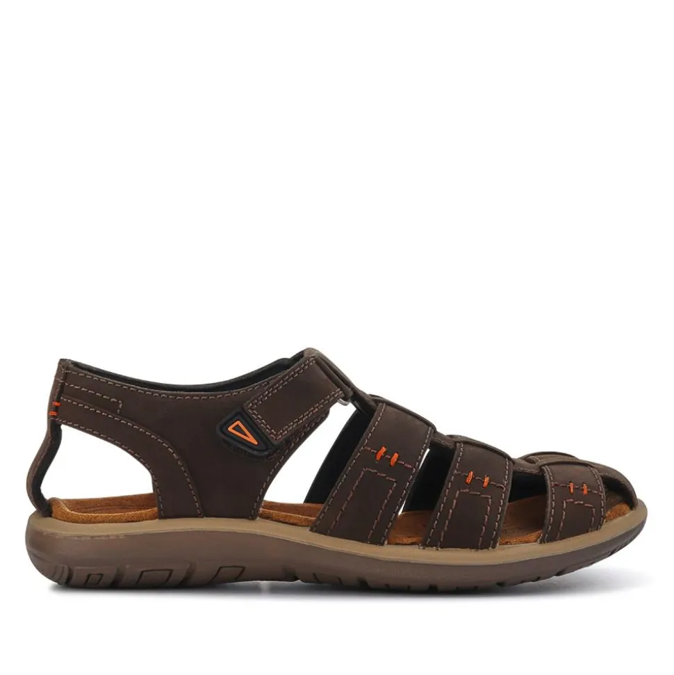 Leather Touch-Fasten Sandals - Dark Brown