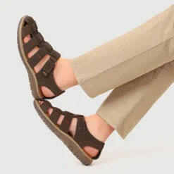 Leather Touch-Fasten Sandals - Dark Brown