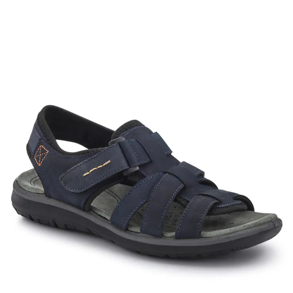 Leather Touch-Fasten Sandals - Navy