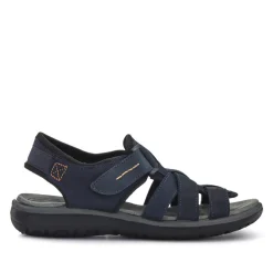 Leather Touch-Fasten Sandals - Navy