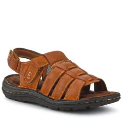 Leather Touch-Fasten Sandals - Tan
