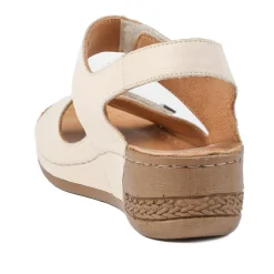 Leather Touch Fasten Wedge Sandals - Beige