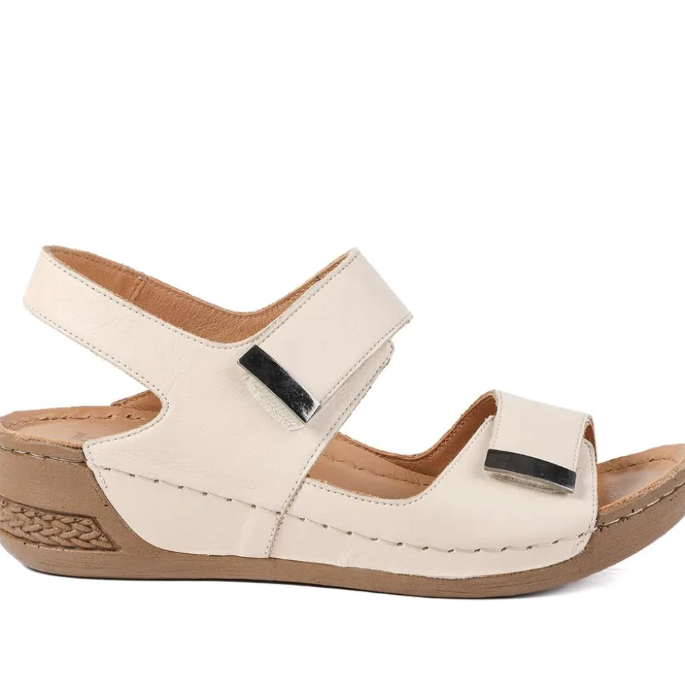 Leather Touch Fasten Wedge Sandals - Beige