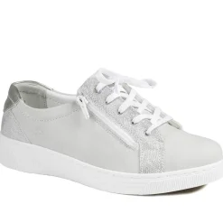 Leather Trainers with Functional Zip - Taupe