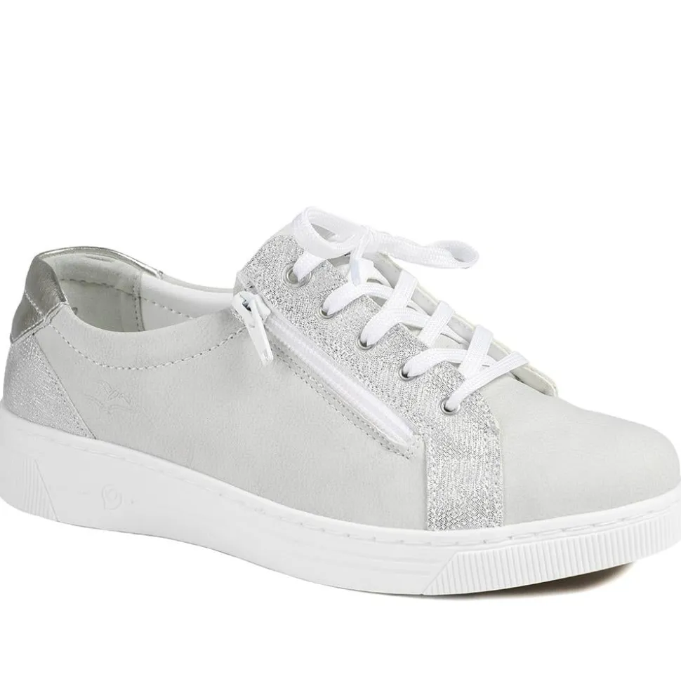 Leather Trainers with Functional Zip - Taupe