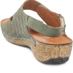 Leather Triple Adjustable Strap Sandals - Khaki