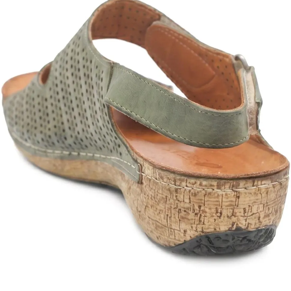 Leather Triple Adjustable Strap Sandals - Khaki