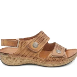 Leather Triple Adjustable Strap Sandals - Tan