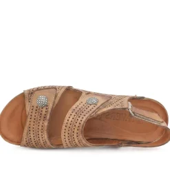 Leather Triple Adjustable Strap Sandals - Tan