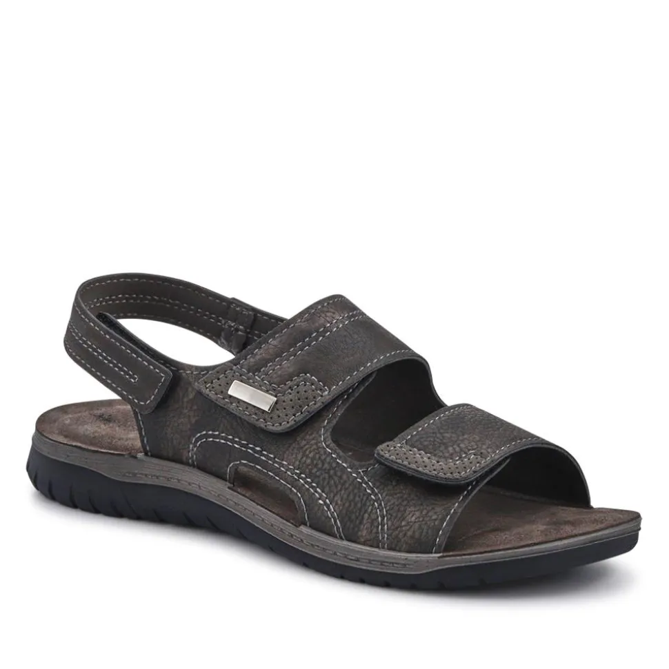 Leather Triple Touch-Fasten Sandals - Black