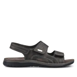 Leather Triple Touch-Fasten Sandals - Black