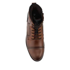 Leather Two Tone Lace Up Boots With Toe Cap - Tan
