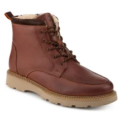 Leather Warm Lined Lace Up Boots - Tan