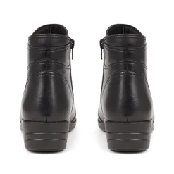 Leather Wedge Ankle Boots - Black
