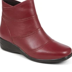 Leather Wedge Ankle Boots - Burgundy