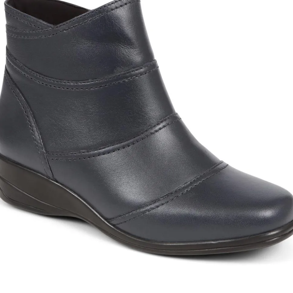 Leather Wedge Ankle Boots - Navy