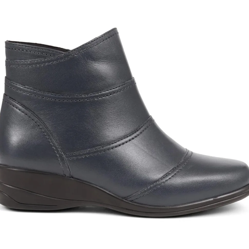 Leather Wedge Ankle Boots - Navy