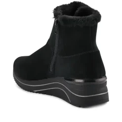 Leather Wedge-Heel Ankle Boots - Black