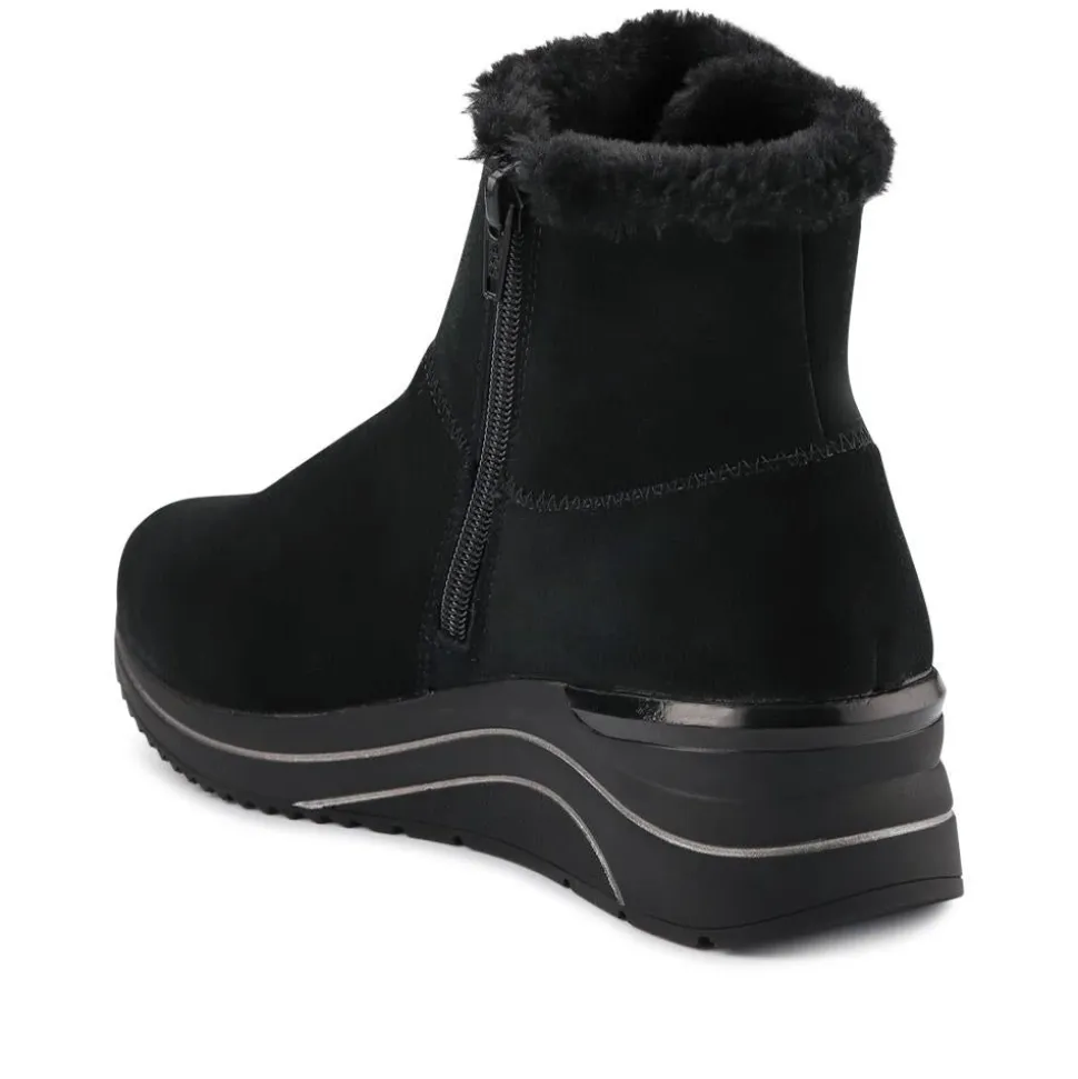 Leather Wedge-Heel Ankle Boots - Black
