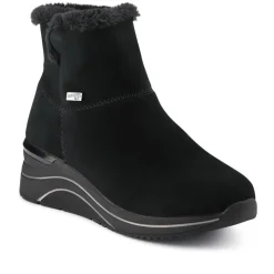 Leather Wedge-Heel Ankle Boots - Black