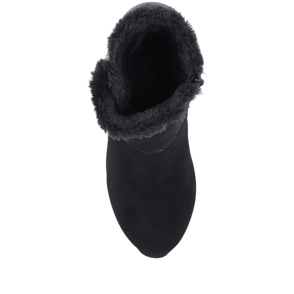 Leather Wedge-Heel Ankle Boots - Black