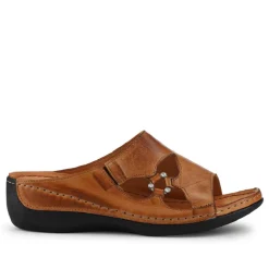 Leather Wedge-Heeled Mules - Tan