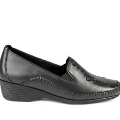 Leather Wedge Loafers - Black