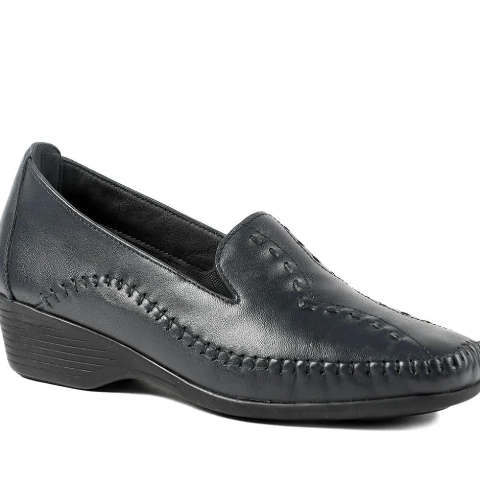 Leather Wedge Loafers - Navy
