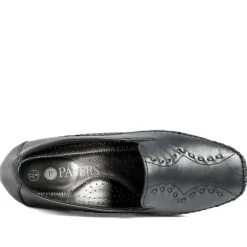 Leather Wedge Loafers - Navy