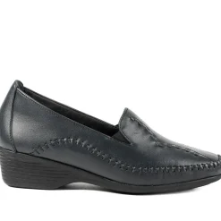 Leather Wedge Loafers - Navy
