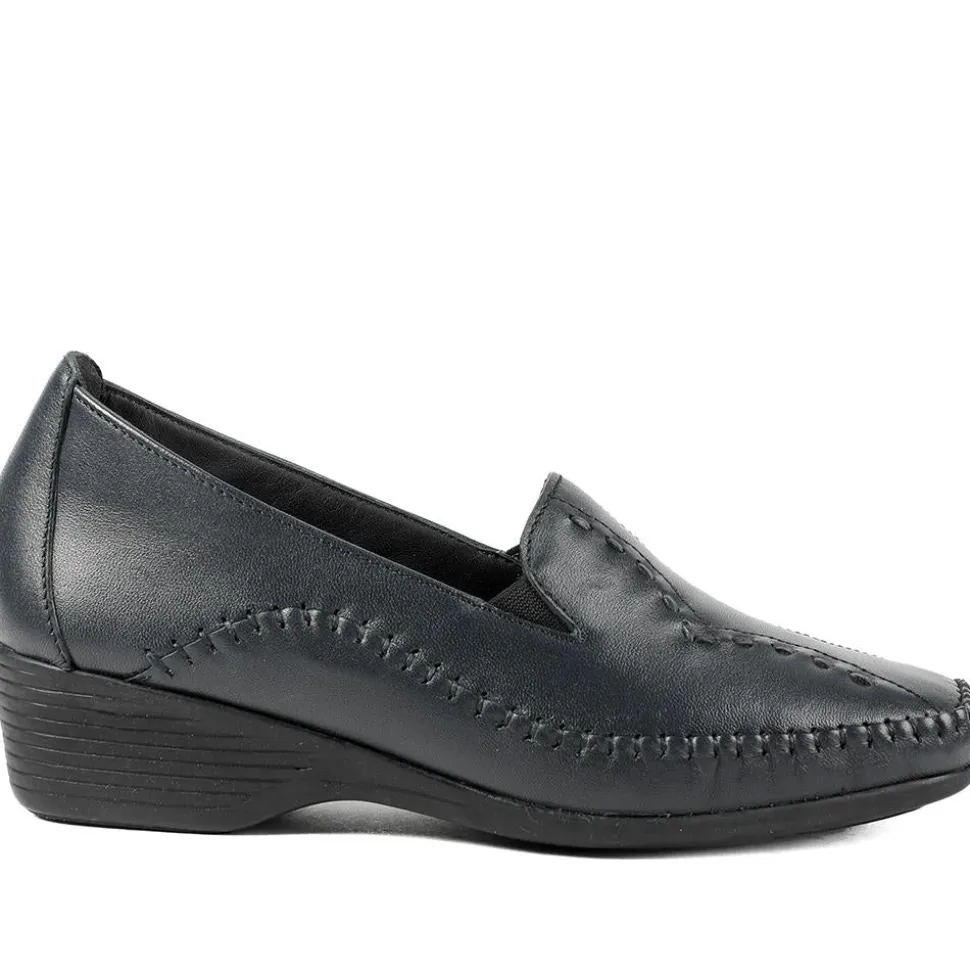 Leather Wedge Loafers - Navy