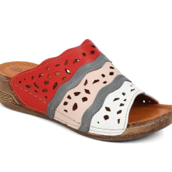 Leather Wedge Mules - Red Multi