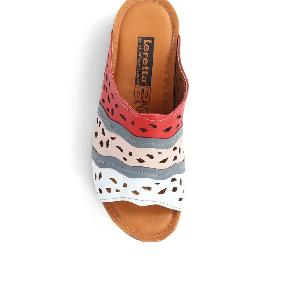 Leather Wedge Mules - Red Multi