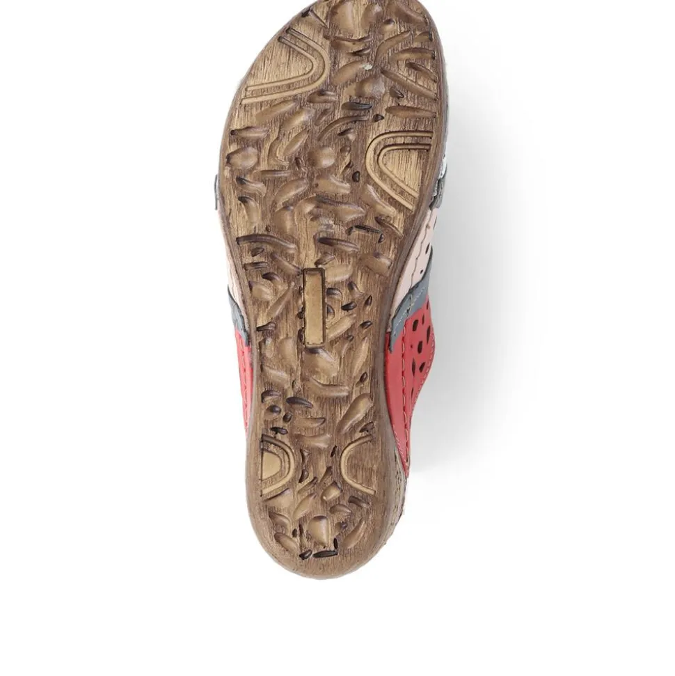 Leather Wedge Mules - Red Multi