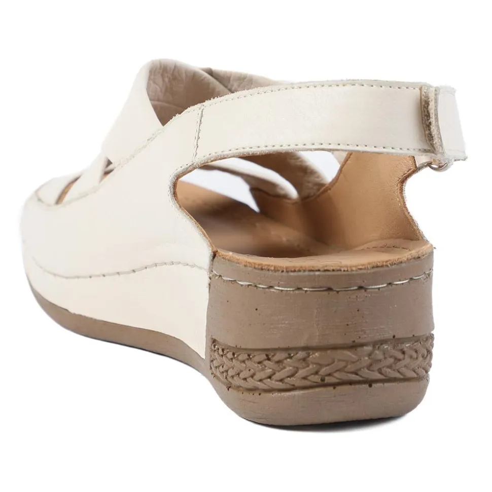 Leather Wedge Sandals - Beige