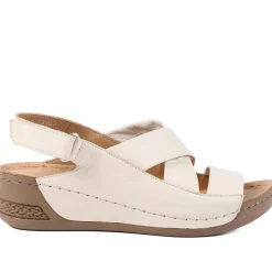 Leather Wedge Sandals - Beige