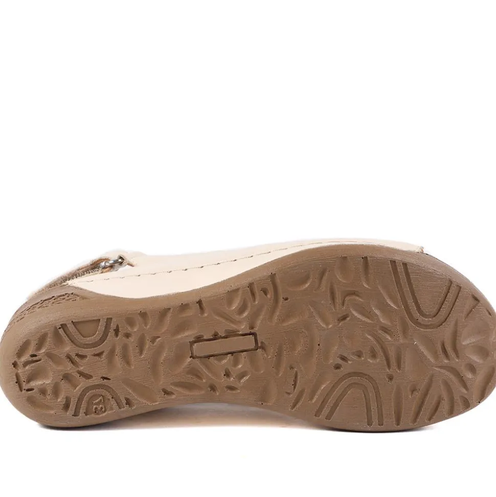 Leather Wedge Sandals - Beige