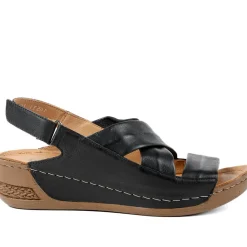 Leather Wedge Sandals - Black