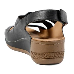 Leather Wedge Sandals - Black