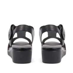 Leather Wedge Sandals - Black